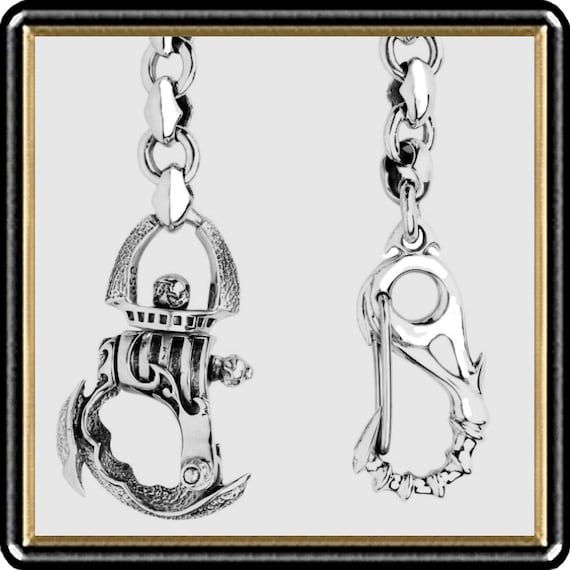 Sterling Silver Biker Wallet Chain: Double Clip Anchor Link
