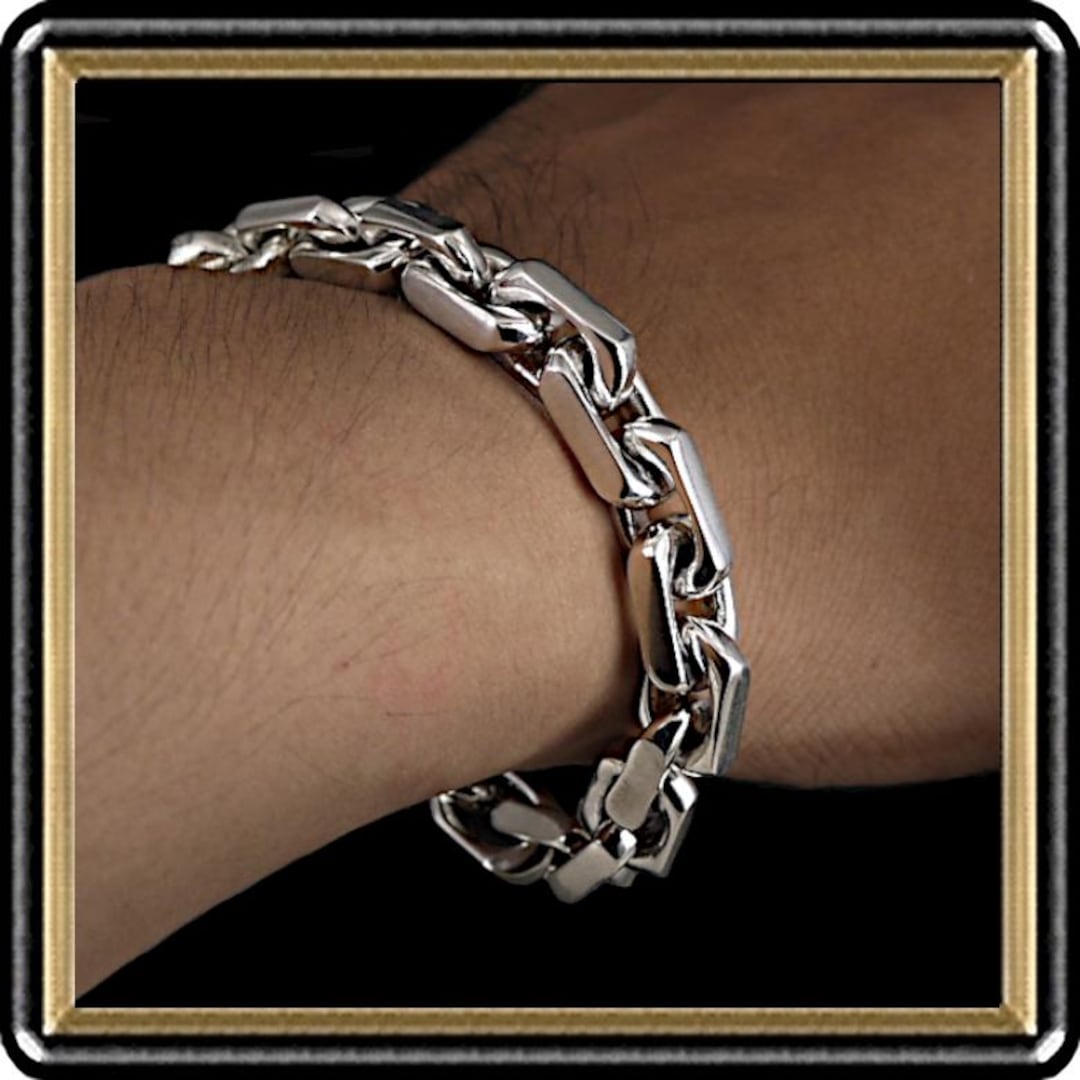 Heavy 925 Sterling Silver Anchor Chain Bracelet - Axe Clasp or