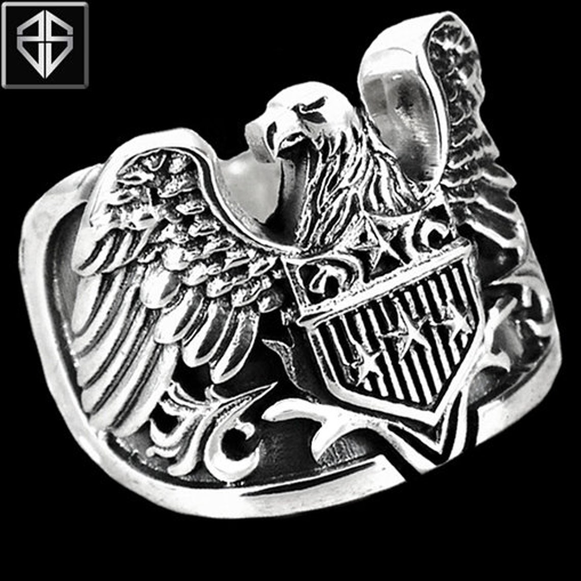 Heavy American Eagle Biker Ring Handcrafted in Solid 925 Etsy