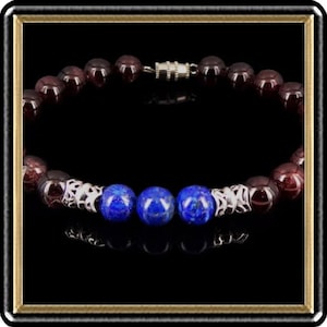 Garnet Bracelet Genuine Garnet and Lapis Sterling Silver Center Beads