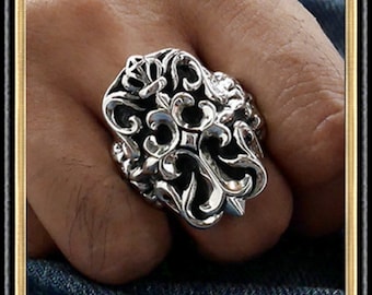 Baroque Cross Ring Heavy 925 Sterling Silver Medieval Custom Handcrafted Middle Ages Design Royalty Collection All Sizes