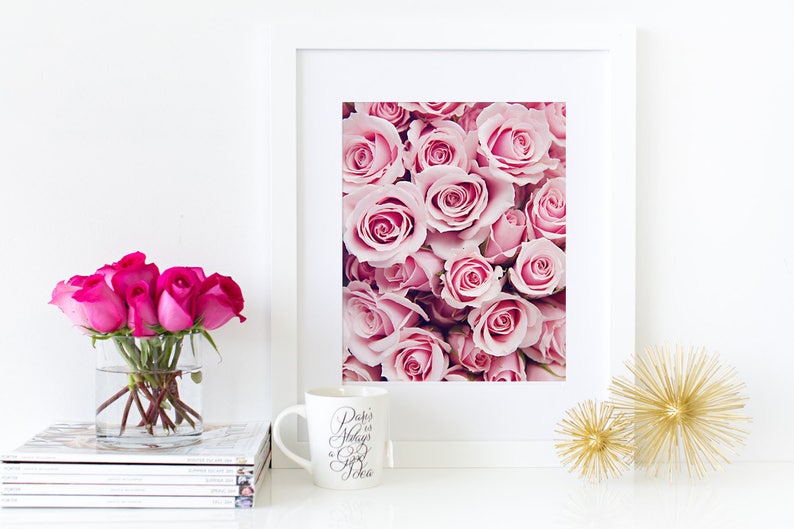 Pink Flower Poster, Roses Photography, Pink Roses Print, Pink Flower Wall Art, Bunch Roses Photo, Colorful Flower Print, Pink Home Wall Art image 3