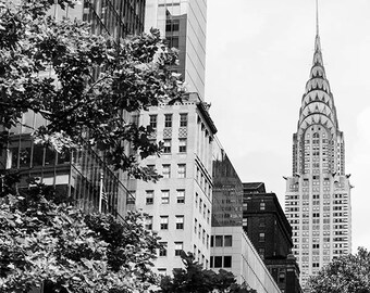 New York Wall Art, Chrysler Building Photo Print, NYC Chrysler Photography, New York Skyline Print, Black White New York