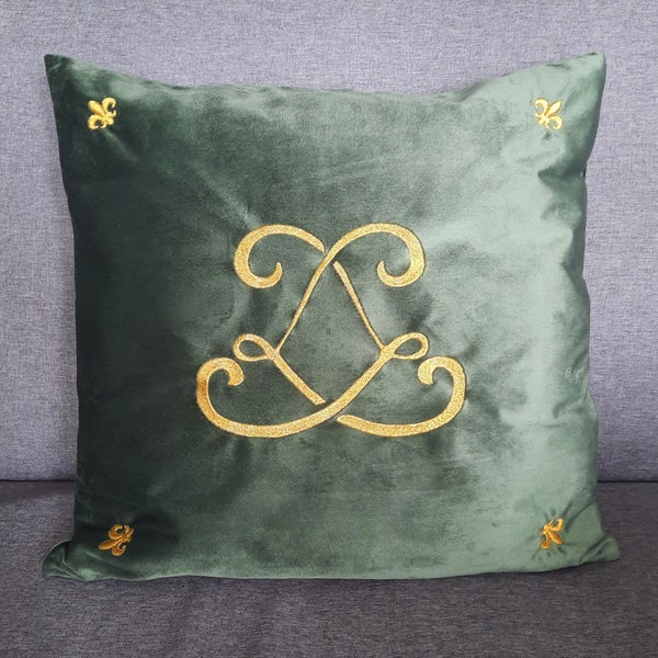 Housse de coussin en velours brodé - Monogramme de Louis XIV