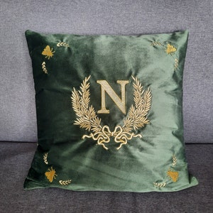 Embroidered velvet cushion cover - Napoleon Bonaparte monogram