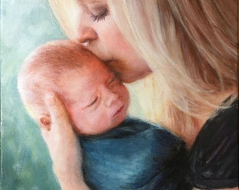 Custom Mother and Child Painting, custom art oil painted portraits from your photos, original art on canvas, 2-figure pricing