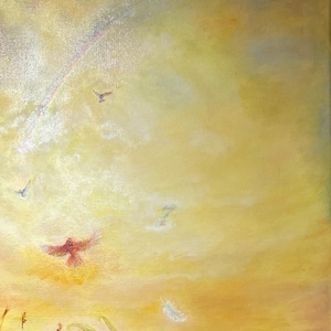 Original oil painting, Angel Essence is one of a series, divine spiritual oil paintings on canvas by Artist Catherine Trezek