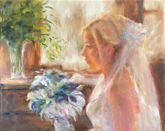 Custom Bride Painting, a unique wedding gift idea, custom art from your photos, oil painting on canvas by American artist Catherine Trezek