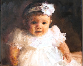 Custom Baby Painting, from your Baptism and Christening photo for a lasting memory. Original oil paintings by Artist Catherine Trezek