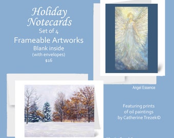 Holiday Notecards, blank notecards, feature prints of oil paintings, 4 note cards with envelopes, select from 2 styles or combo, frame-able