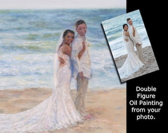 Custom Wedding Portrait Painting, oil painted portraits from your wedding photo - 2-figure price listing. Beach Wedding Oil Painting