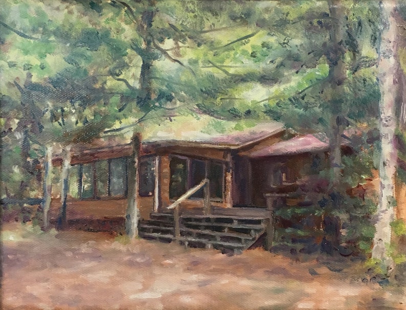 Custom Cottage Paintings, paintings from your photos, vacation cabin or cottage paintings, rustic woodsy paintings by an American artist. image 1