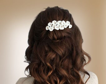 White flowers hair comb for wedding hairstyle, Romantic bridal hair piece PG0009