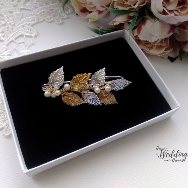 Remonte-traîne feuilles pour robe de mariée, Attache-traîne florale mariage, Accroche-traîne, Broche robe de mariée AT0005