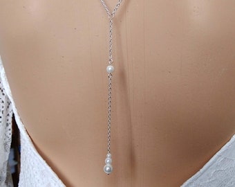 Collier de mariage dos nu, Collier robe de mariée ouverte de dos, Collier à enfiler, Bijou de dos mariage COLD0003