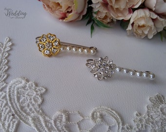Attache-traîne perles et fleur en strass pour robe de mariée, Remonte traîne mariage, Accroche-traîne florale, Broche robe de mariée AT0008