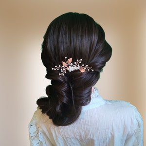 Rose gold leaves wedding hair comb, Floral bridal hair comb, Wedding headpiece with leaves, Bridal hair jewelry PG0026