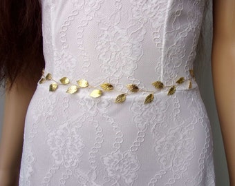 Leaf bridal sash, Thin wedding dress belt,Bridal belt with vine of leaves, Vine bridal sash belt CEN0012