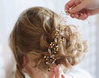 Vigne de cheveux mariage avec perles et cristal Couronne de mariage perlée Bandeau de mariée Bijou de tête V0024