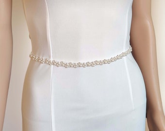 Thin pearl bridal belt, Wedding dress belt, Romantic bridal sash belt CEN0018