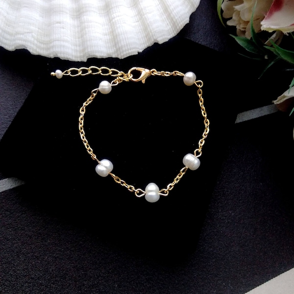 Bracelet mariage perles d'eau douce, Bracelet de mariée, Bijou de mariée en perles naturelles, Bijou mariage BRA0001