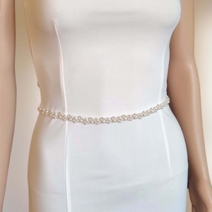 Thin pearl bridal belt, Wedding dress belt, Romantic bridal sash belt CEN0018