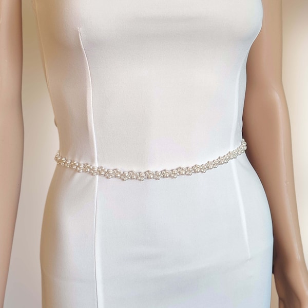 Ceinture robe de mariée en perles, Fine ceinture nuptiale, Ceinture de mariage romantique CEN0018