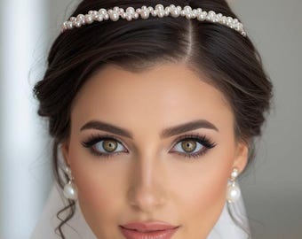 Classic Pearl Wedding Headband,  Romantic Bridal Hairband, Elegant Hair Jewelry HDB0009