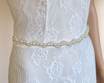 Thin pearl belt for wedding dress or bridesmaid, Elegant bridal belt CEN0002