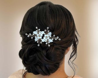 Porcelain flower and leaves wedding hair pins, Bridal or bridesmaid chignon pins EP0014a