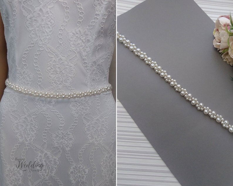 Thin Pearl Bridal Belt Wedding Dress Belt Romantic Bridal Etsy