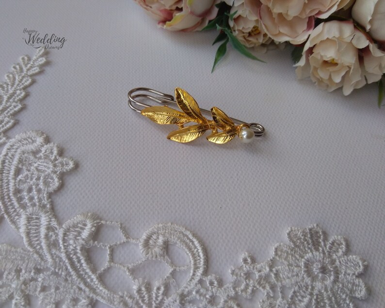 Attache-traîne feuille argentée pour robe de mariée, Remonte traîne mariage, Accroche-traîne florale, Broche robe de mariée AT0006 image 3