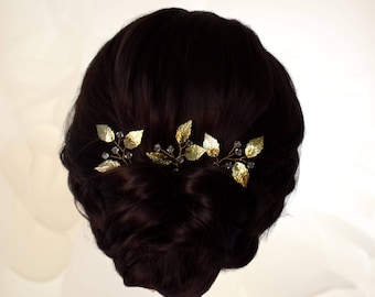 3pcs Épingles à chignon avec feuilles et cristal  Pics à chignon mariage Bijou cheveux mariée Épingles à cheveux feuilles "Yvona" EP0004