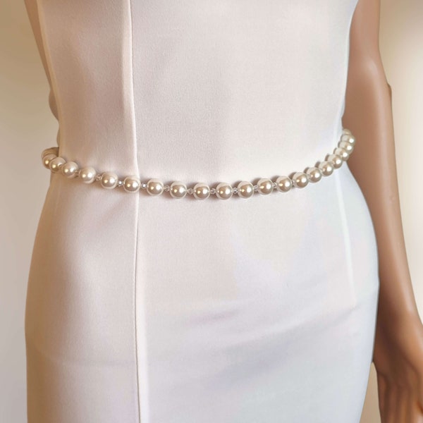 Fine ceinture nuptiale en perles et cristal, Ceinture robe de mariée, Ceinture de mariage romantique CEN0004