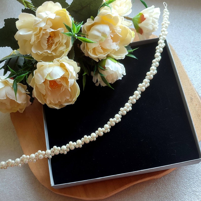 Ceinture fine en perles nacrées pour robe de mariée ou demoiselle d'honneur