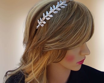 Bridal headband with silver or gold leaves, Rustic wedding headband, Bridal hair piece for short hair HDB0005-ST