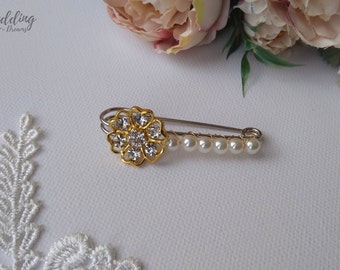 Accessorio per strascico di perle e fiore di strass per abito da sposa, Accessorio per strascico nuziale, Accessorio per strascico floreale, Spilla per abito da sposa AT0008