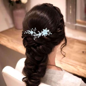 Floral wedding hair clip, White porcelain flowers hair piece, Bridal hair comb with rhinestones and crystals HC0001