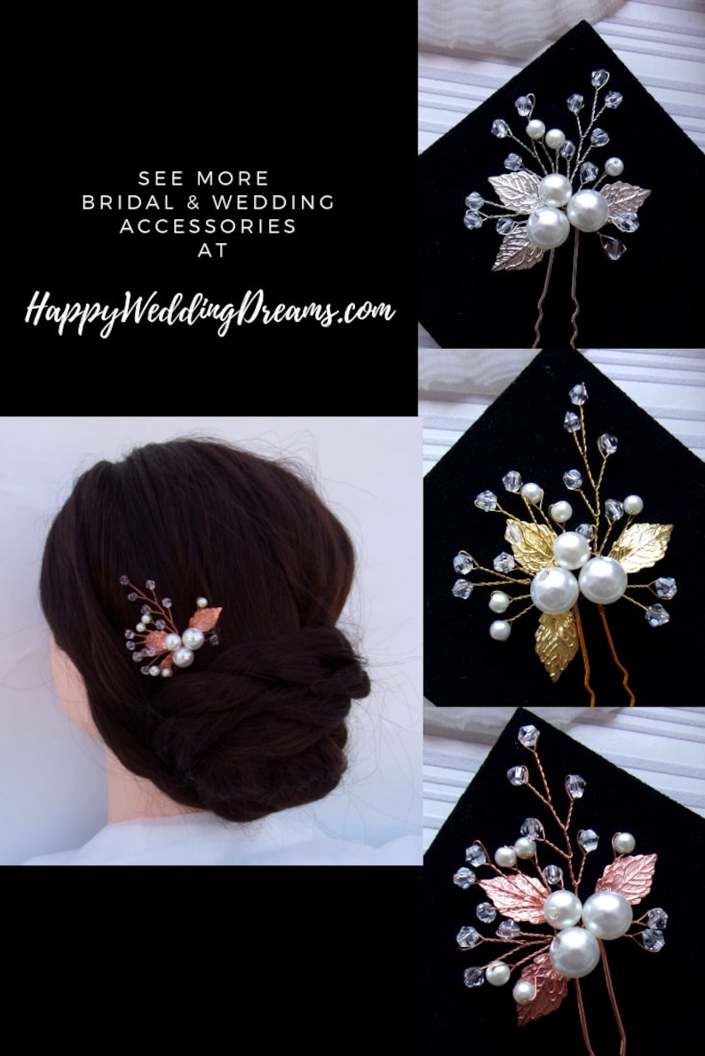 Bridal hair pins Rose gold wedding hair pin Bridal hair jewelry with pearls cristals and leaves Daphn\u00e9