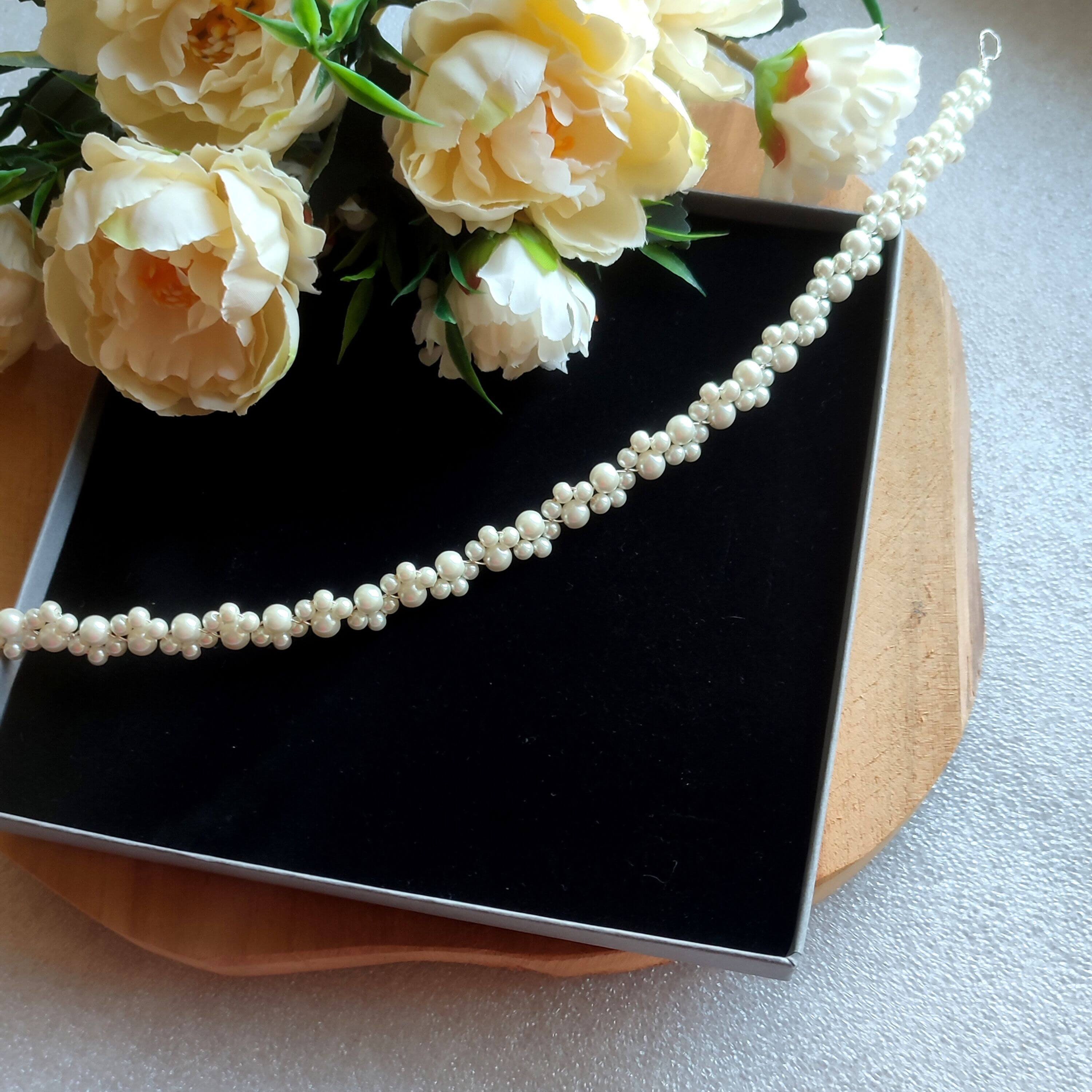White Rose Vintage Romantic Pearl Belt Thin Pearl Bridal Belt, Wedding Dress Belt, Pearl Bridal  main image 2