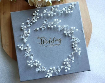 Pearl and crystal wedding hair vine, Long pearl bridal headband, Crystal bridal hair band  for romantic wedding V0014
