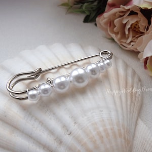 Pearl Wedding train pin, Bridal dress train clip, Pearl train brooch, Bridal gown back train brooch AT0002 image 4