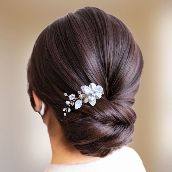 Pince cheveux florale mariage, Clip cheveux perles et cristal, Bijou cheveux mariée demoiselle d'honneur, Peigne cheveux HC0004