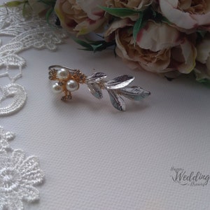 Bridal dress train clip, Floral Wedding train pin, Leaf Train brooch, Bridal gown back train brooch AT0010 image 4