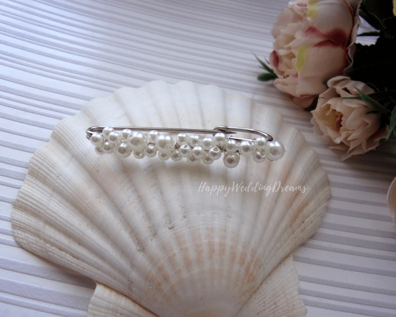 Pearl Wedding train pin, Bridal dress train clip, Pearl train brooch, Bridal gown back train brooch AT0003 image 7