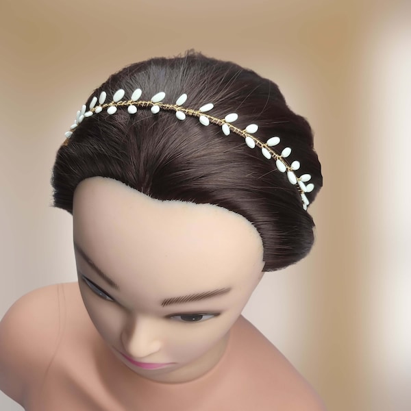 Serre-tête minimaliste en porcelaine froide pour coiffure de mariage, Diadème blanche mariée romantique HDB0011-ST