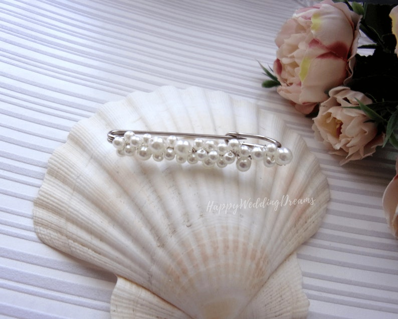 Pearl Wedding train pin, Bridal dress train clip, Pearl train brooch, Bridal gown back train brooch AT0003 image 4