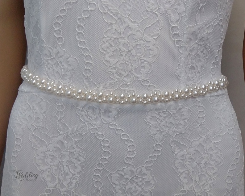 Thin Pearl Bridal Belt Wedding Dress Belt Romantic Bridal Etsy