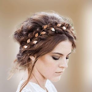 Rustic wedding leaf hair vine, Bohemian bridal headband with leaves, Grecian style wedding headband V0007