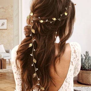 Greek style wedding hair vine with leaves, Bridal bohemian hair vine "Olympia" V0046